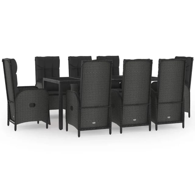vidaXL 9-Tlg Garten-Essgruppe mit Kissen Schwarz Poly Rattan 3185067