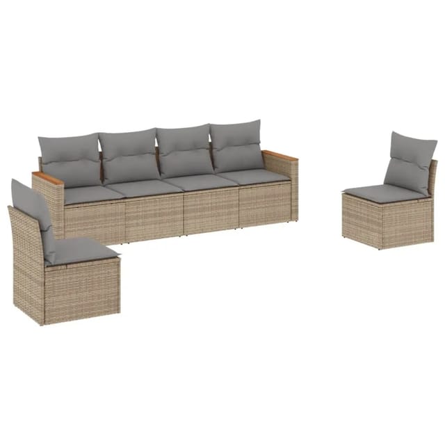 vidaXL 6-Tlg Garten-Sofagarnitur mit Kissen Beige Poly Rattan 3225863