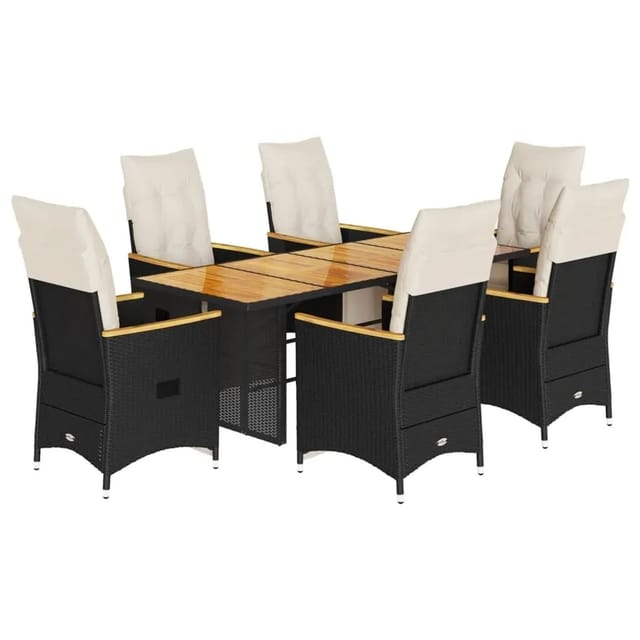 vidaXL 7-Tlg Garten-Bistro-Set mit Kissen Schwarz Poly Rattan 3276965
