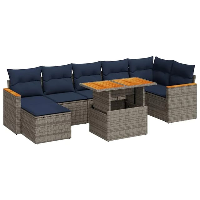 vidaXL 8-Tlg Garten-Sofagarnitur mit Kissen Grau Poly Rattan 3327519