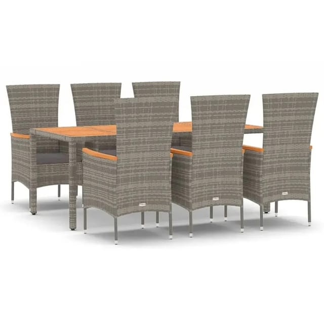 vidaXL 7-Tlg Garten-Essgruppe mit Kissen Grau Poly Rattan 3157542