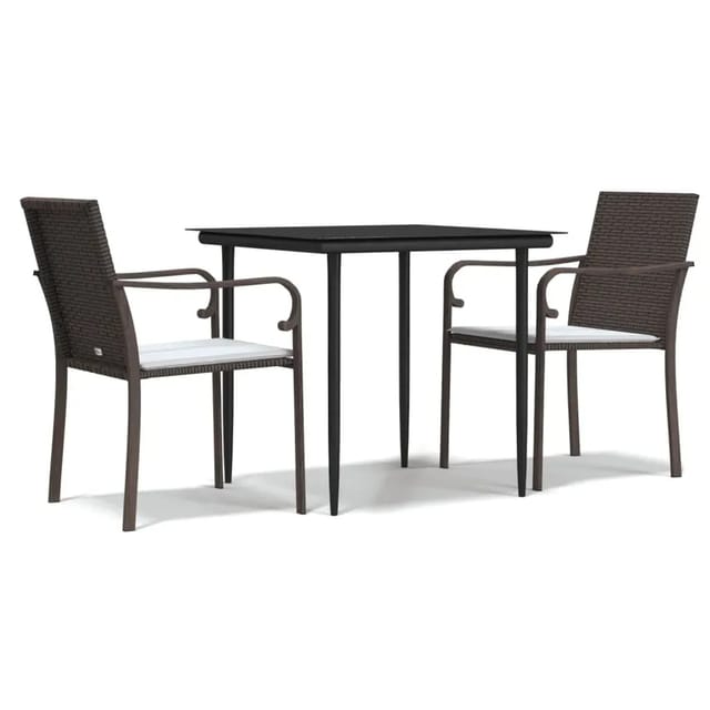 vidaXL 3-Tlg Garten-Essgruppe mit Kissen Poly Rattan und Stahl 3186937