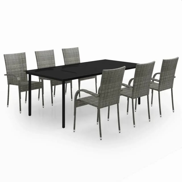 vidaXL 7-Tlg Garten-Essgruppe Grau und Schwarz 3099393