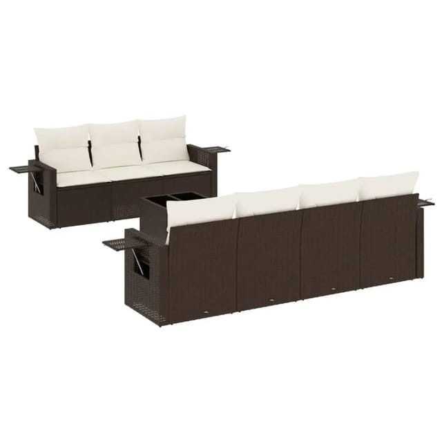 vidaXL 8-Tlg Garten-Sofagarnitur mit Kissen Braun Poly Rattan 3252270