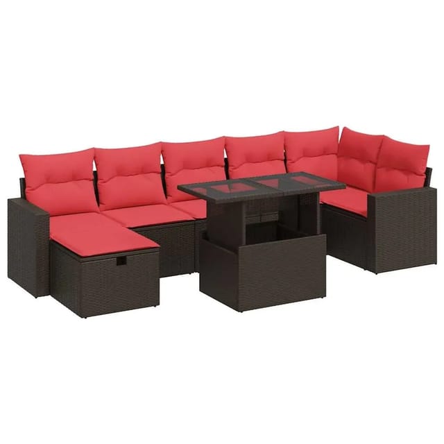 vidaXL 8-Tlg Garten-Sofagarnitur mit Kissen Braun Poly Rattan 3327834