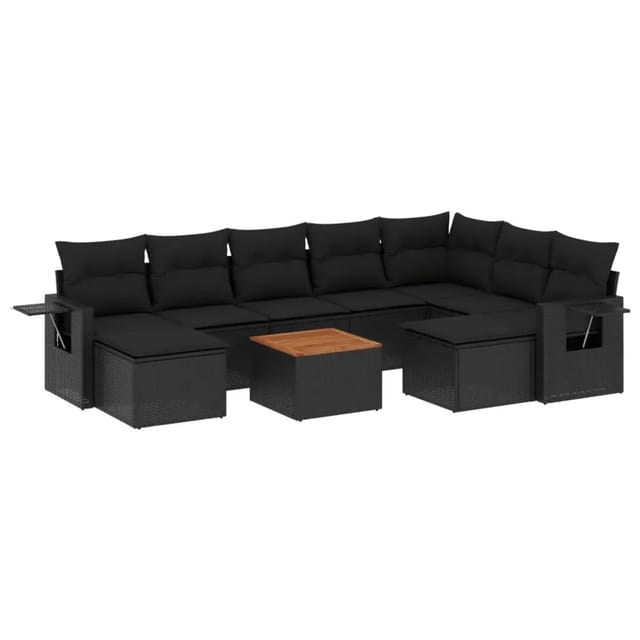 vidaXL 10-Tlg Garten-Sofagarnitur mit Kissen Schwarz Poly Rattan 3257175