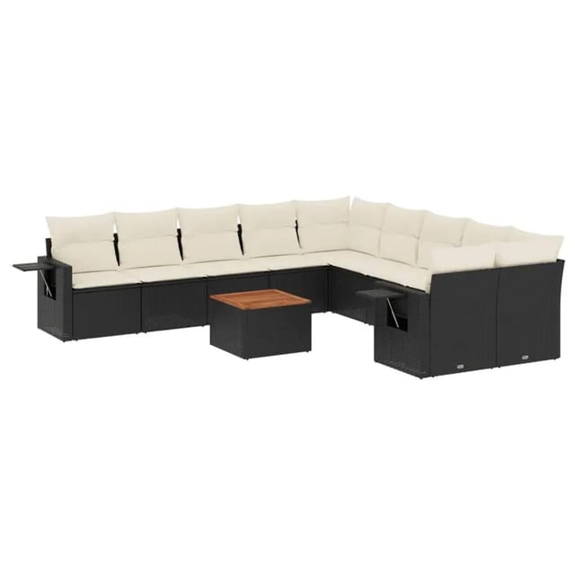 vidaXL 11-Tlg Garten-Sofagarnitur mit Kissen Schwarz Poly Rattan 3257085