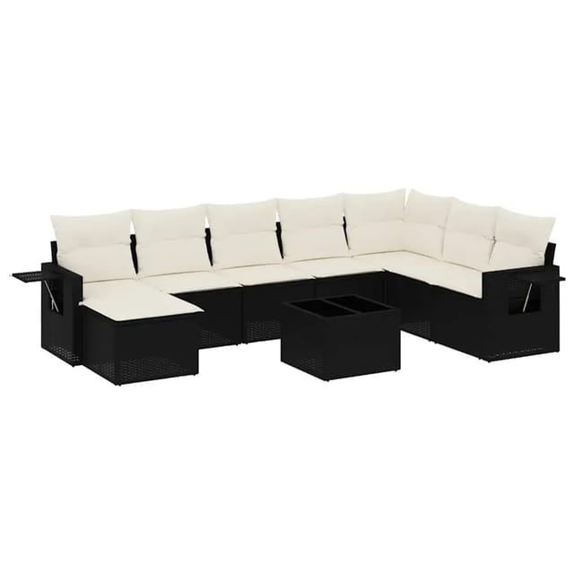 vidaXL 9-Tlg Garten-Sofagarnitur mit Kissen Schwarz Poly Rattan 3252903
