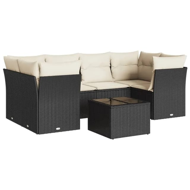 vidaXL 7-Tlg Garten-Sofagarnitur mit Kissen Schwarz Poly Rattan 3249105