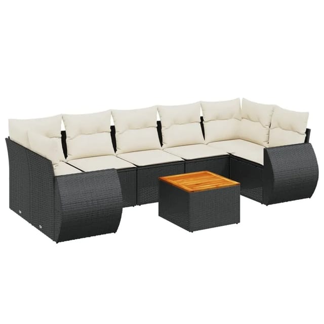 vidaXL 8-Tlg Garten-Sofagarnitur mit Kissen Schwarz Poly Rattan 3257246