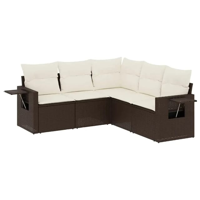 vidaXL 5-Tlg Garten-Sofagarnitur mit Kissen Braun Poly Rattan 3220152