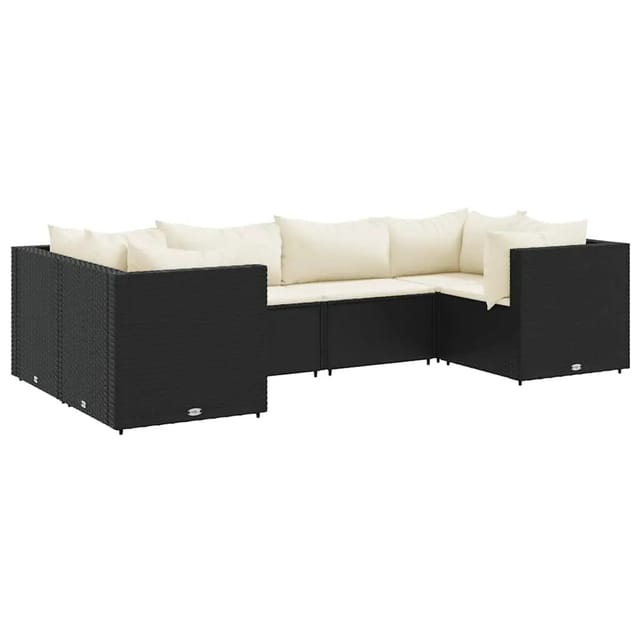 vidaXL 6-Tlg Garten-Lounge-Set mit Kissen Schwarz Poly Rattan 3308248