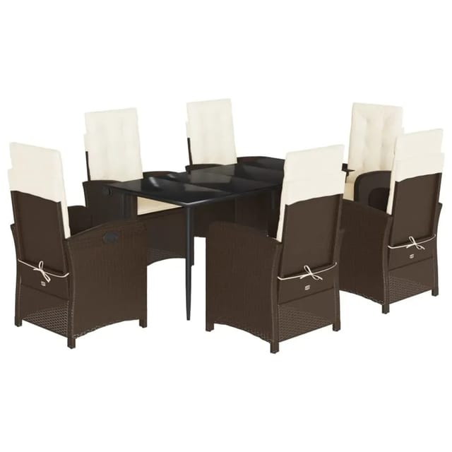 vidaXL 7-Tlg Garten-Essgruppe mit Kissen Braun Poly Rattan 3212335