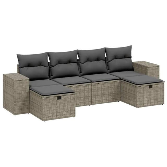 vidaXL 6-Tlg Garten-Sofagarnitur mit Kissen Hellgrau Poly Rattan 3264478