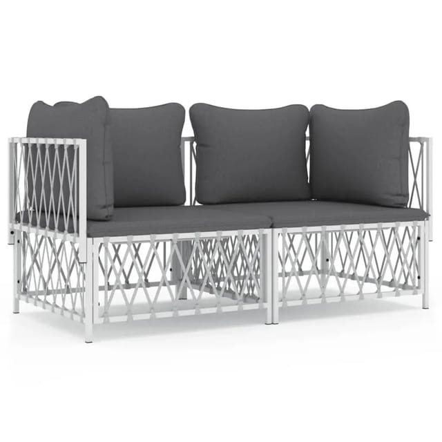 vidaXL 2-Tlg Garten-Lounge-Set mit Kissen Weiß Stahl 3186812