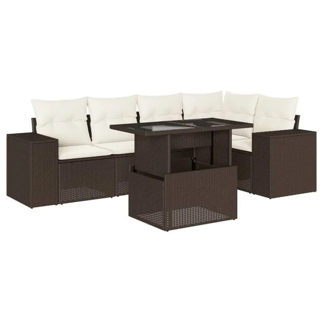 vidaXL 6-Tlg Garten-Sofagarnitur mit Kissen Braun Poly Rattan 3269153