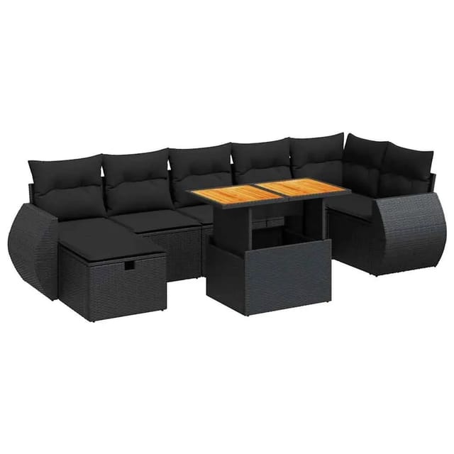 vidaXL 5-Tlg Garten-Sofagarnitur mit Kissen Schwarz Poly Rattan Akazie 3328063