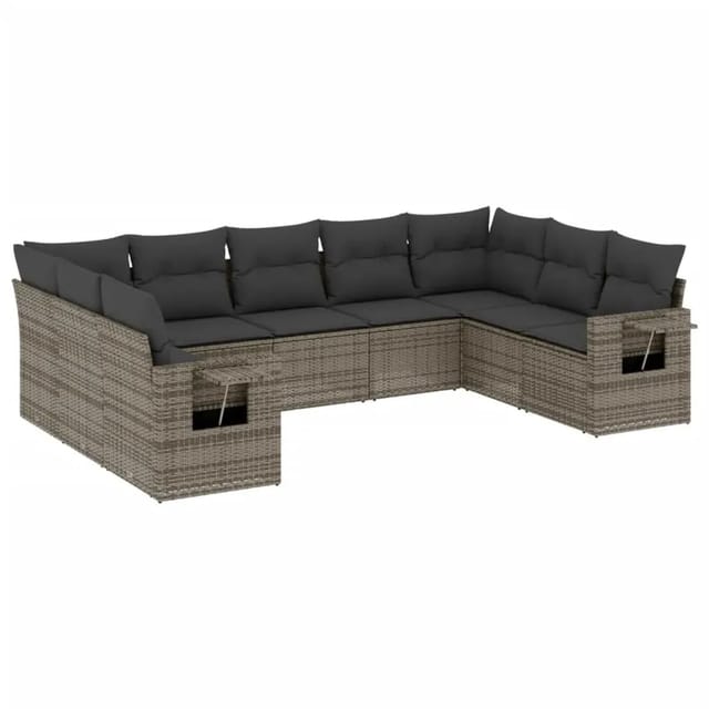 vidaXL 9-Tlg Garten-Sofagarnitur mit Kissen Grau Poly Rattan 3220599