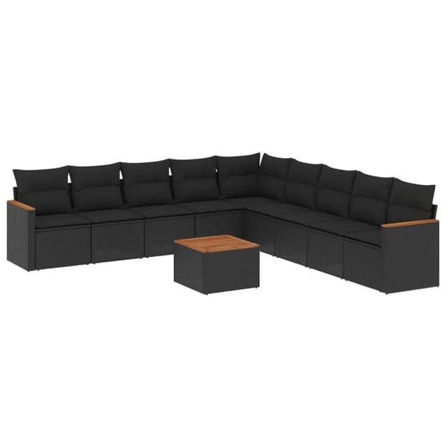 vidaXL 10-Tlg Garten-Sofagarnitur mit Kissen Schwarz Poly Rattan 3226062