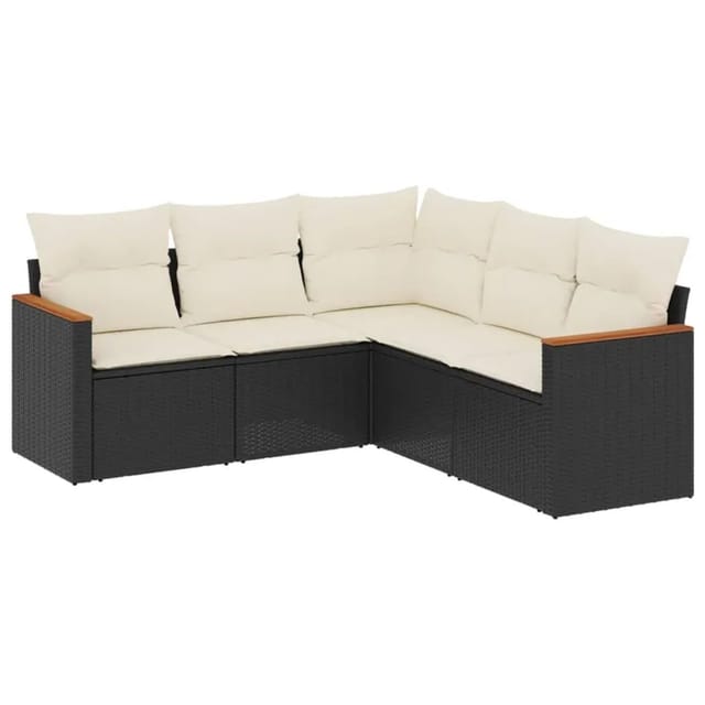 vidaXL 5-Tlg Garten-Sofagarnitur mit Kissen Schwarz Poly Rattan 3225958