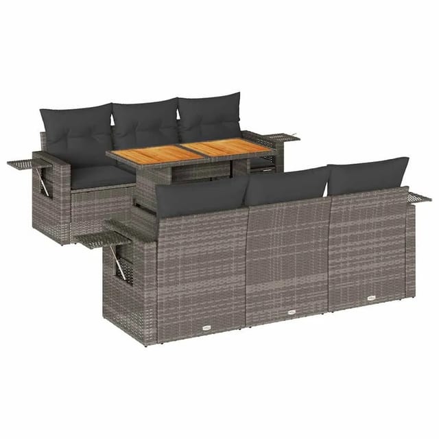 vidaXL 7-Tlg Garten-Sofagarnitur mit Kissen Grau Poly Rattan 3327112
