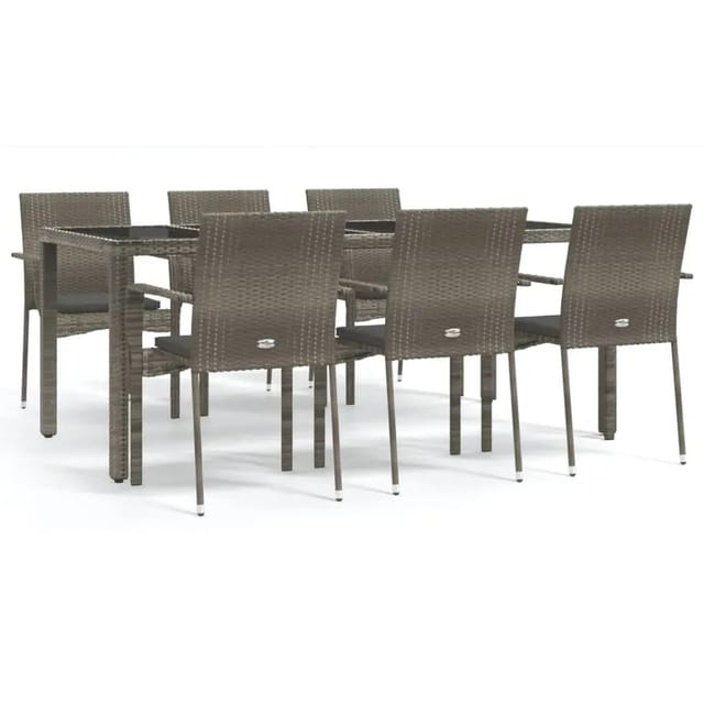 vidaXL 7-Tlg Garten-Essgruppe mit Kissen Grau Poly Rattan 3184985