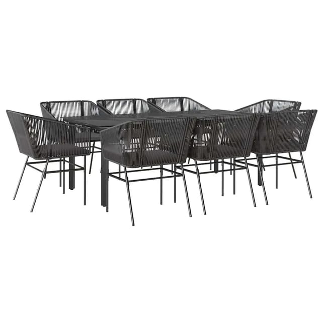 vidaXL 9-Tlg Garten-Essgruppe mit Kissen Schwarz Poly Rattan Glas 3334617