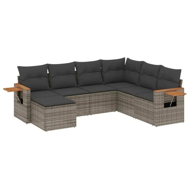 vidaXL 7-Tlg Garten-Sofagarnitur mit Kissen Grau Poly Rattan 3227047