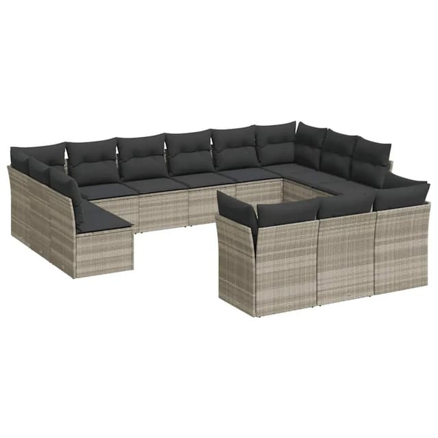 vidaXL 13-Tlg Garten-Sofagarnitur mit Kissen Hellgrau Poly Rattan 3218452