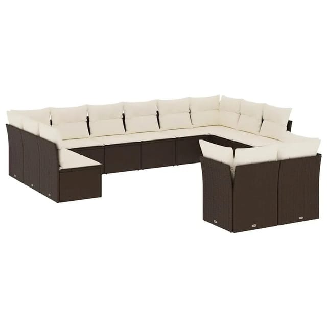 vidaXL 12-Tlg Garten-Sofagarnitur mit Kissen Braun Poly Rattan 3218433