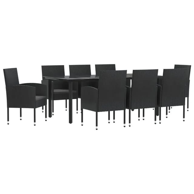 vidaXL 9-Tlg Garten-Essgruppe Schwarz Poly Rattan und Stahl 3203351