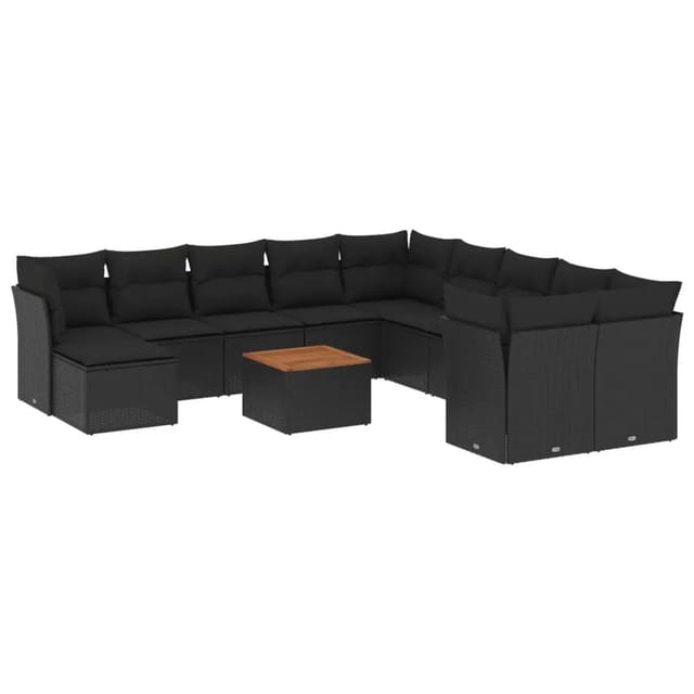 vidaXL 12-Tlg Garten-Sofagarnitur mit Kissen Schwarz Poly Rattan 3256307