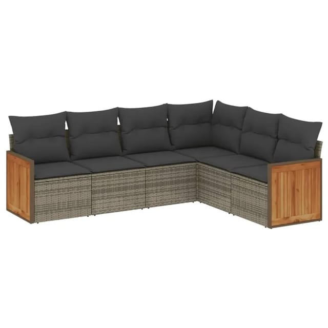 vidaXL 6-Tlg Garten-Sofagarnitur mit Kissen Grau Poly Rattan 3227684