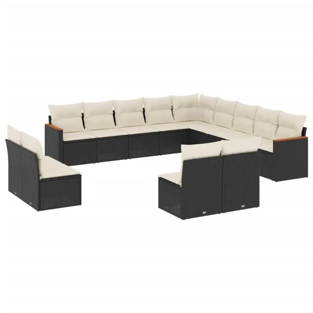 vidaXL 13-Tlg Garten-Sofagarnitur mit Kissen Schwarz Poly Rattan 3226483