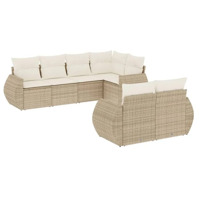 vidaXL 7-Tlg Garten-Sofagarnitur mit Kissen Beige Poly Rattan 3253945