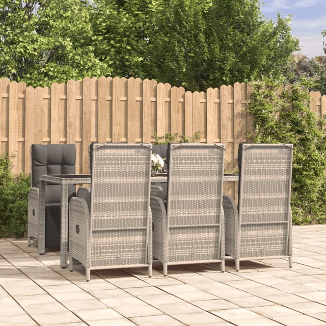 vidaXL 7-Tlg Garten-Essgruppe mit Kissen Grau Poly Rattan 3185033