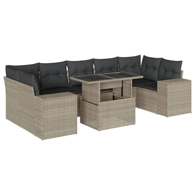 vidaXL 8-Tlg Garten-Sofagarnitur mit Kissen Hellgrau Poly Rattan 3269042