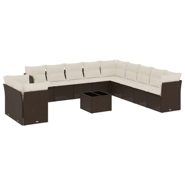 vidaXL 12-Tlg Garten-Sofagarnitur mit Kissen Braun Poly Rattan 3217893