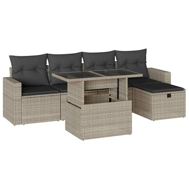 vidaXL 6-Tlg Garten-Sofagarnitur mit Kissen Hellgrau Poly Rattan 3274812