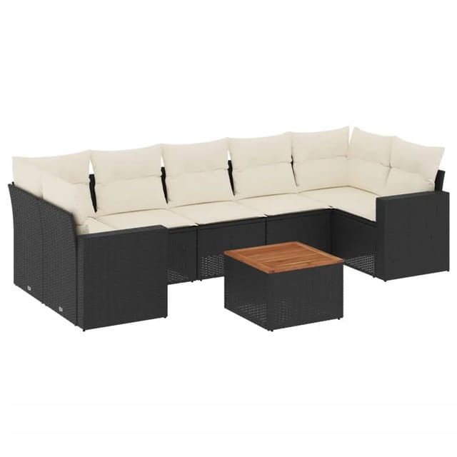 vidaXL 8-Tlg Garten-Sofagarnitur mit Kissen Schwarz Poly Rattan 3256364