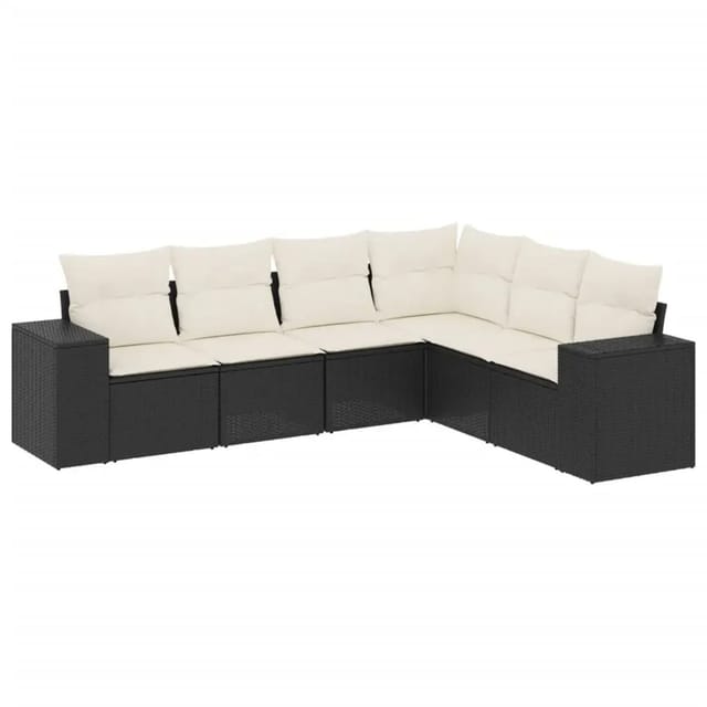 vidaXL 6-Tlg Garten-Sofagarnitur mit Kissen Schwarz Poly Rattan 3254943