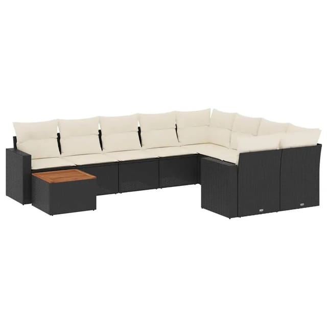 vidaXL 10-Tlg Garten-Sofagarnitur mit Kissen Schwarz Poly Rattan 3256616