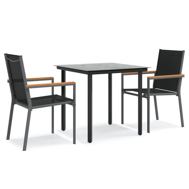 vidaXL 3-Tlg Garten-Essgruppe Schwarz Textilene und Stahl 3187041