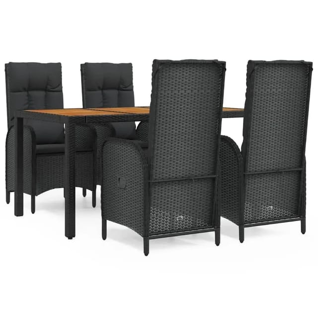 vidaXL 5-Tlg Garten-Essgruppe mit Kissen Schwarz Poly Rattan 3185070