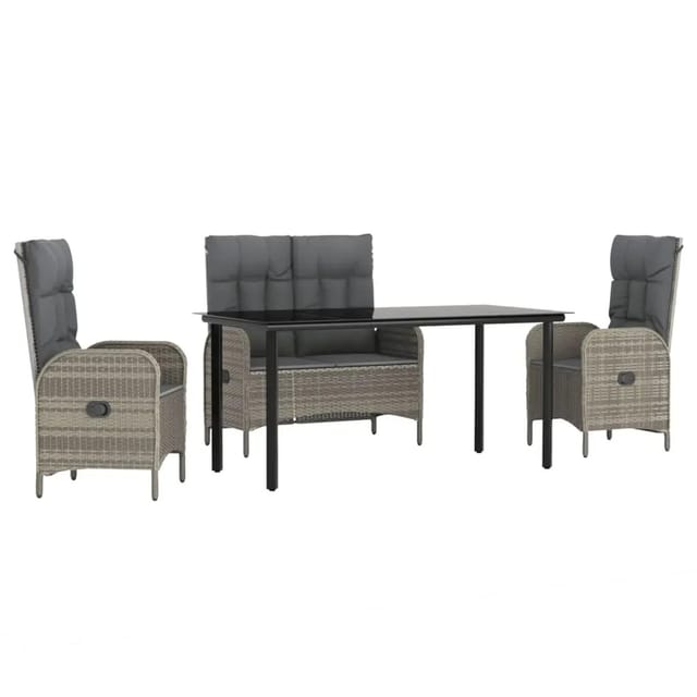 vidaXL 4-Tlg Garten-Essgruppe mit Kissen Grau Poly Rattan 3203507