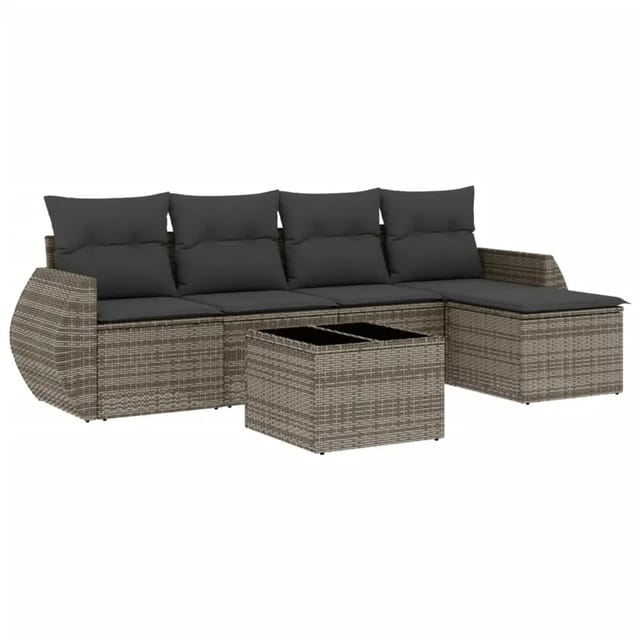 vidaXL 6-Tlg Garten-Sofagarnitur mit Kissen Grau Poly Rattan 3221299