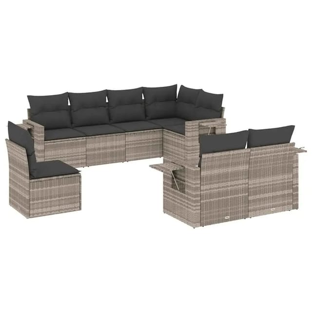 vidaXL 8-Tlg Garten-Sofagarnitur mit Kissen Hellgrau Poly Rattan 3220441
