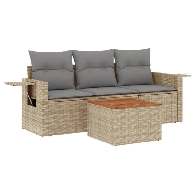 vidaXL 4-Tlg Garten-Sofagarnitur mit Kissen Beigemischung Poly Rattan 3256766