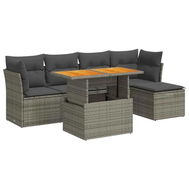 vidaXL 6-Tlg Garten-Sofagarnitur mit Kissen Grau Poly Rattan 3326916