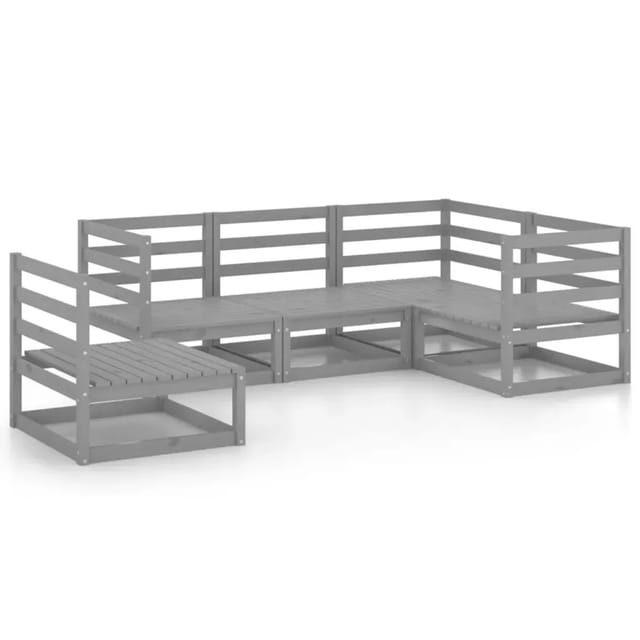 vidaXL 5-Tlg Garten-Lounge-Set Grau Massivholz Kiefer 3075576